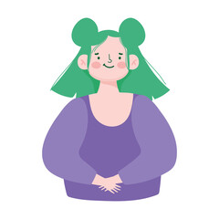 cartoon female woman green hair character young icon