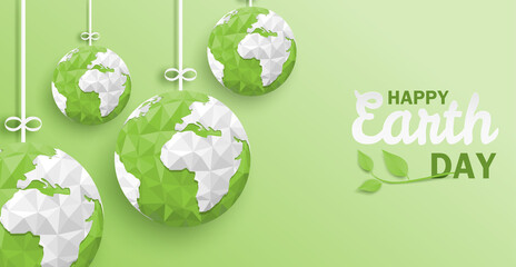 Happy earth day . Ecology concept, Green Earth Origami , paper art style. Vector ,illustration.