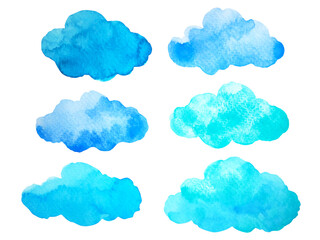 Fototapeta premium blue white cloud sky art nature watercolor painting illustration design drawing background abstract decoration pattern