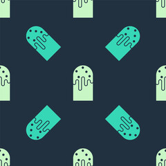 Green and beige Easter cake icon isolated seamless pattern on blue background. Happy Easter. Vector.