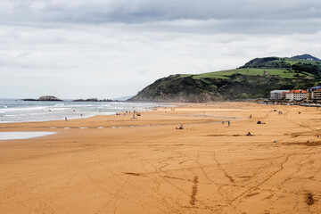 Zarautz beach in the Basque country, Spain. Landscape of wild beaches with nature