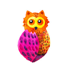 owl bird animal nature art watercolor painting color illustration design drawing cute wildlife pattern decoration white isolated background
