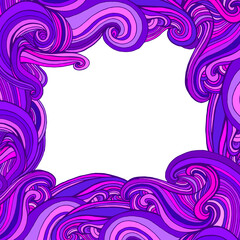 Colorful curly summer waves abstract cartoon frame with space for text, isolated on white.