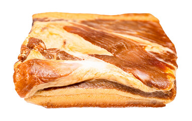 piece of smoked Salo (pork fatback) with meat layers isolated on white background