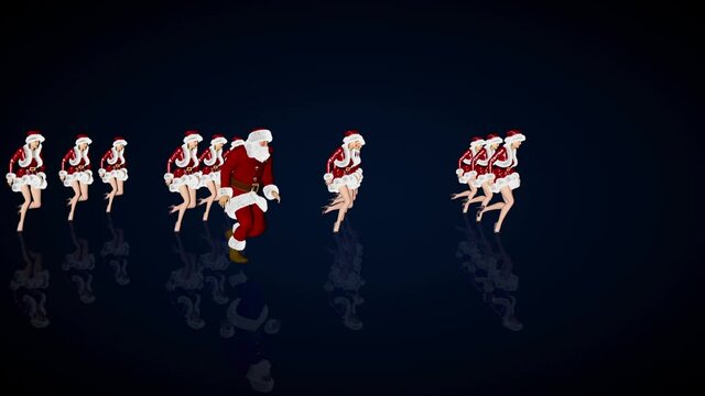 Santa Claus and sexy christmas ladies dancing, loop, Luma Matte
