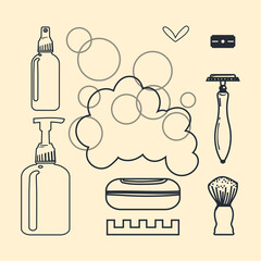 A set of shaving accessories for a zero waste lifestyle. Vector illustration in a line drawing style.