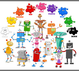 basic colors for children with robot characters group
