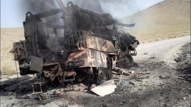 US Army Humvee Burning After Running Into A Land Mine