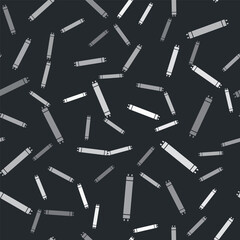 Grey Long luminescence fluorescent energy saving lamp icon isolated seamless pattern on black background. Vector.