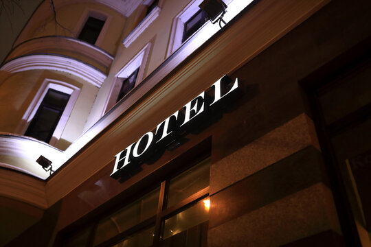 Details of hotel glowing signboard