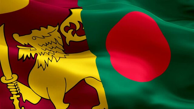 Bangladeshi and Sri Lanka flag waving video in wind footage Full HD. Bangladeshi vs Sri Lanka flag waving video download. Sri Lanka Flag Looping Closeup 1080p Full HD 1920X1080 footage. Bangladesh Sri