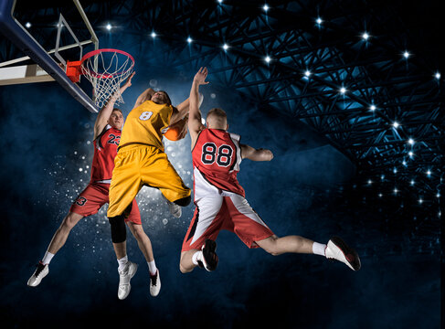 Basketball Players In Arena. Two Image Of The Same Model