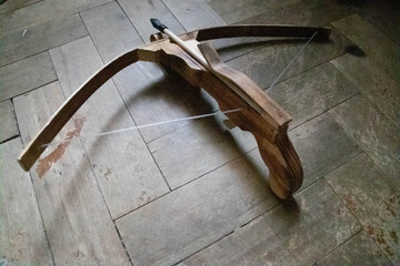 Beautiful crossbow and arrow view from top
