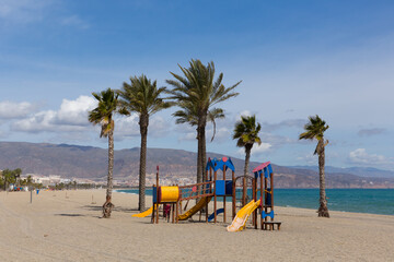 Palm trees Roquetas de Mar Playa beach La Romanilla Almeria Spain