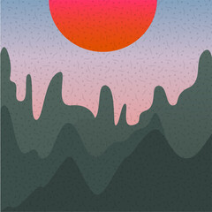 background red sun mountains vector illustration