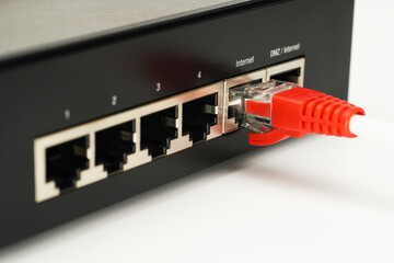 LAN network and internet connection, Ethernet RJ45 cable plug to lan port,modem router. 
