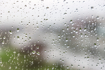 Rain drops on window glass. Abstract background texture. Weather forecast Antalya Turkey, Selective focus.