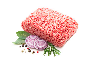 Fresh minced meat garnished with onions, pepper and parsley