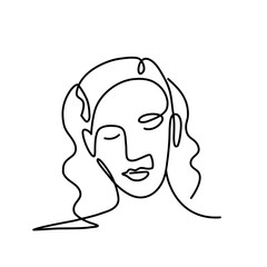 Continuous line drawing of of female face with closed eyes. Vector illustration.