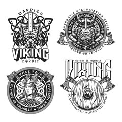Medieval nordic viking emblems set - obrazy, fototapety, plakaty