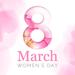 Pink 8 march banner with watercolor texture