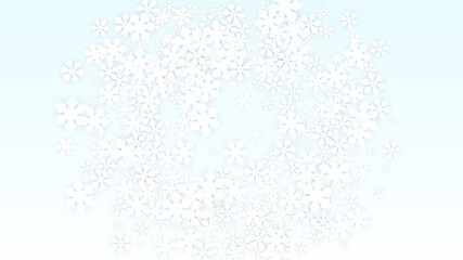 Christmas  Vector Background with Falling Snowflakes. Isolated on Red Background. Realistic Snow Sparkle Pattern. Snowfall Overlay Print. Winter Sky. Papercut Snowflakes.