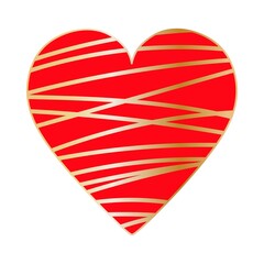 Happy Valentine's Day. Big red heart with gold ribbon pattern.