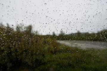 Raindrops on window, wet day