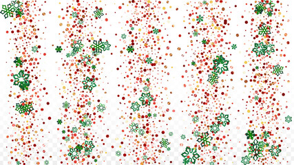 Christmas  Vector Background with Falling Glitter Snowflakes and Stars. Isolated on Transparent. Realistic Snow Twinkly Pattern. Glitter Overlay Print. Winter Party. Design for Banner, Poster.
