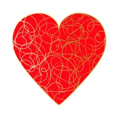 Happy Valentine's Day. Big red heart with gold spiderweb pattern.