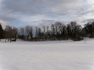 Eichener See im Winter bei Eichen im baden-württembergischen Landkreis Lörrach