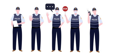 Obraz premium Big set of police character with various activities
