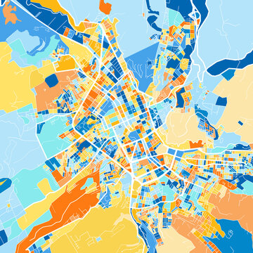 Art Map Of Pasto, Colombia In Blue Orange