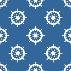 Tile sailor vector pattern with white rudder on navy blue background