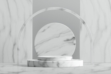 White marble product display podium. 3D rendering