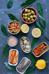 Several opened cans of canned fish