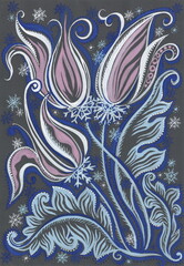 Fairy winter flowers - Abstract hand painted drawing