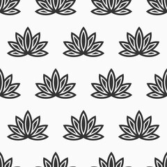 Lotus seamless pattern. Floral background. Oriental ornament. Vector black and white background.