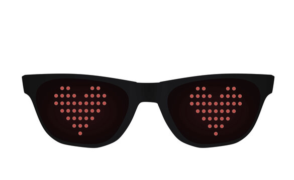 Black glasses with led light heart icon. vector