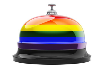 Reception bell with LGBT rainbow flag, 3D rendering