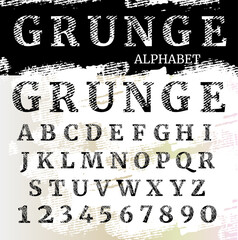 Grunge letters and numbers. Grunge font. Textured alphabet.