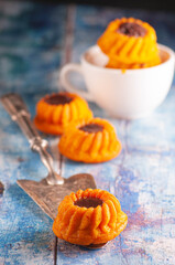 pumpkin cookies with chocolate from different angles	