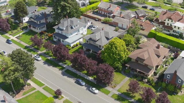 Aerial view of a wealthy American suburban neighborhood