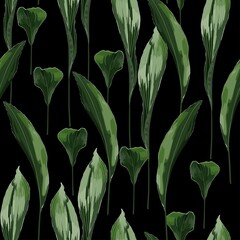 Tropical pattern, exotic leaves seamless border on black background. Exotic jungle wallpaper. © Iuliia