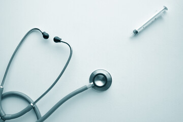 Stethoscope on white background, medical instrument.