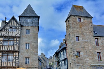 Architecture in the Treguier street . Brittany France