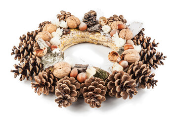 Traditional Christmas garland isolated on white. View from another angle in the portfolio.