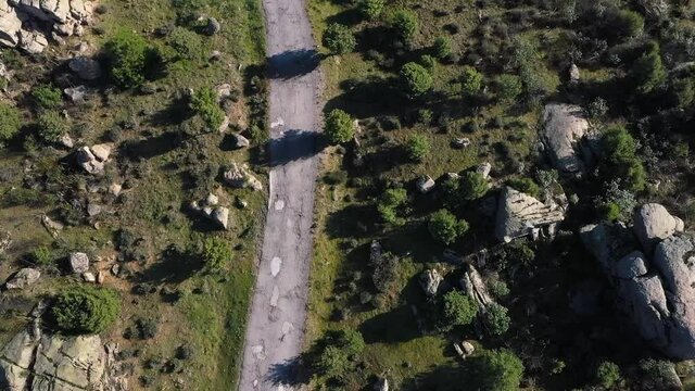 Road view from the air with person walking