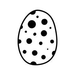 One easter egg with black ornament of circles, balls, dots  on white background. Simple Spring holiday symbols