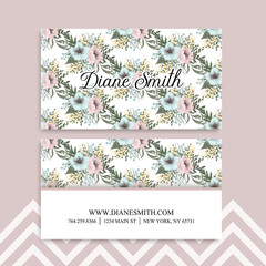 Business card with mint and pink flowers.